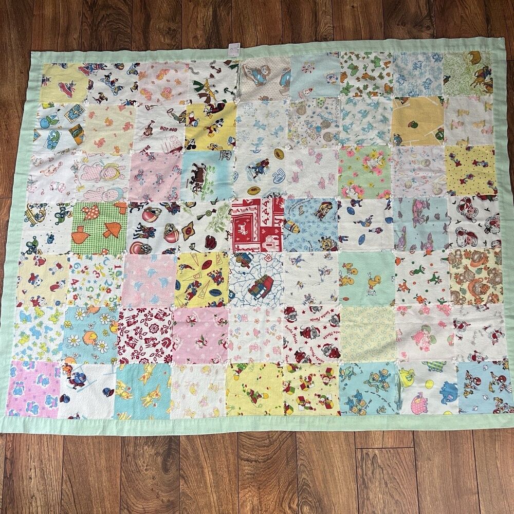 Vintage Handmade Whimsical Patchwork Baby Quilt Blanket Please Read Flaws